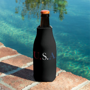 U.S.A. Red White And Blue Lettering Design  Bottle Cooler