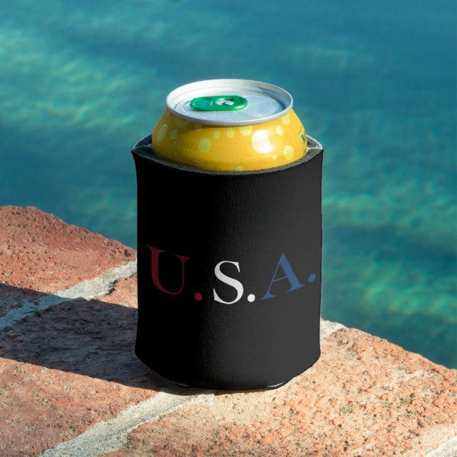 U.S.A. Red White And Blue Lettering Design  Can Cooler (In Situ Pool)