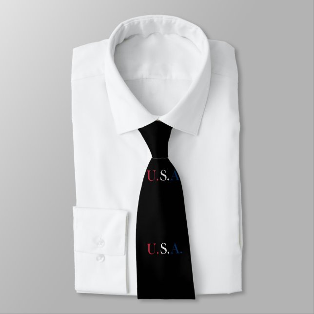 U.S.A. Red White And Blue Lettering Design  Neck Tie (Tied)