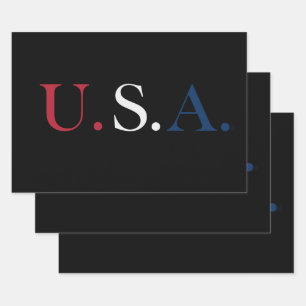 U.S.A. Red White And Blue Lettering Design Wrapping Paper Sheets