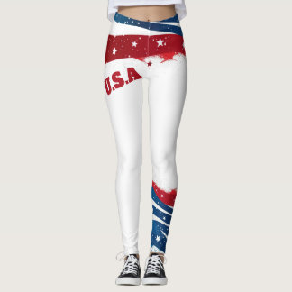U.S.A Red White Blue Stripes  Leggings