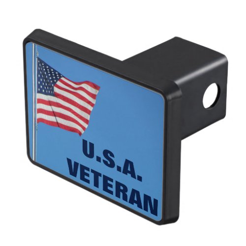 USA Veteran with American Flag Tow Hitch Cover