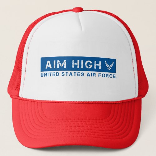 US Air Force  Aim High _ Blue Trucker Hat