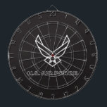 U.S. Air Force Logo - Black Dart Board<br><div class="desc">This design showcases the official U.S. Air Force logo on a striking blue background. Symbolizing pride,  dedication,  and service,  it’s a timeless and patriotic tribute to the United States Air Force and its rich tradition of excellence.</div>