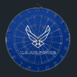 U.S. Air Force Logo - Blue Dart Board<br><div class="desc">This design showcases the official U.S. Air Force logo on a striking blue background. Symbolizing pride,  dedication,  and service,  it’s a timeless and patriotic tribute to the United States Air Force and its rich tradition of excellence.</div>