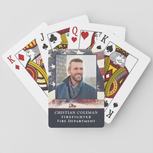 US American Flag Fire Fighter Photo Custom Playing Cards