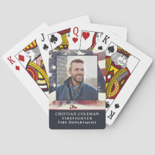 U.S. American Flag Fire Fighter Photo Custom Poker Cards