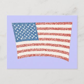 U S American Flag in pointillism, on postcards