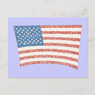 U S American Flag in pointillism, on postcards