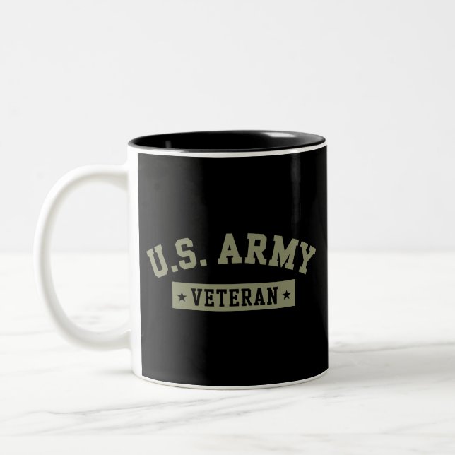 U.S. Army Veteran Veterans America American Flag Two-Tone Coffee Mug (Left)