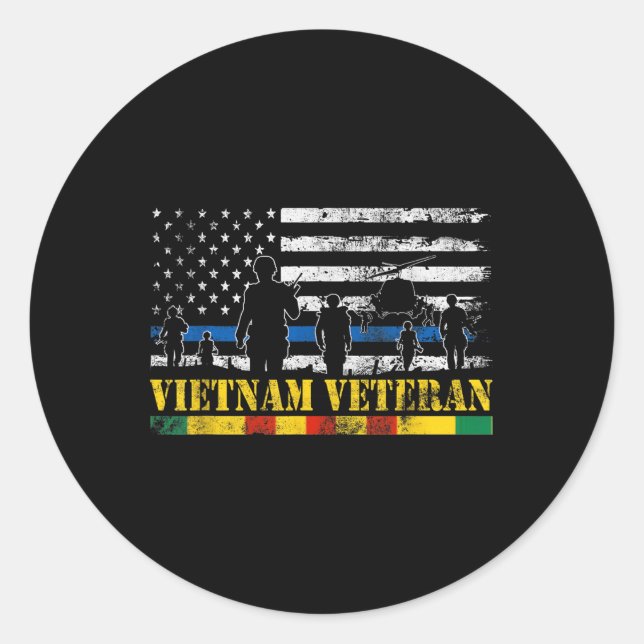 U.s Army Vietnam Veteran American Flag Soldier Vie Classic Round Sticker (Front)