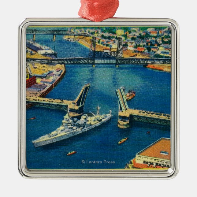 U.S. Battleship passing through Portland Metal Ornament (Front)