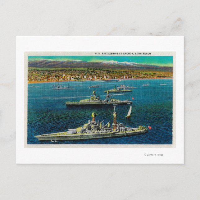 U.S. Battleships Anchored at Long Beach Postcard (Front)