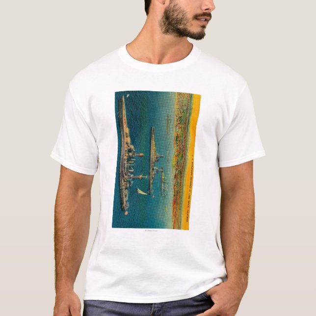 U.S. Battleships Anchored at Long Beach T-Shirt (Front)