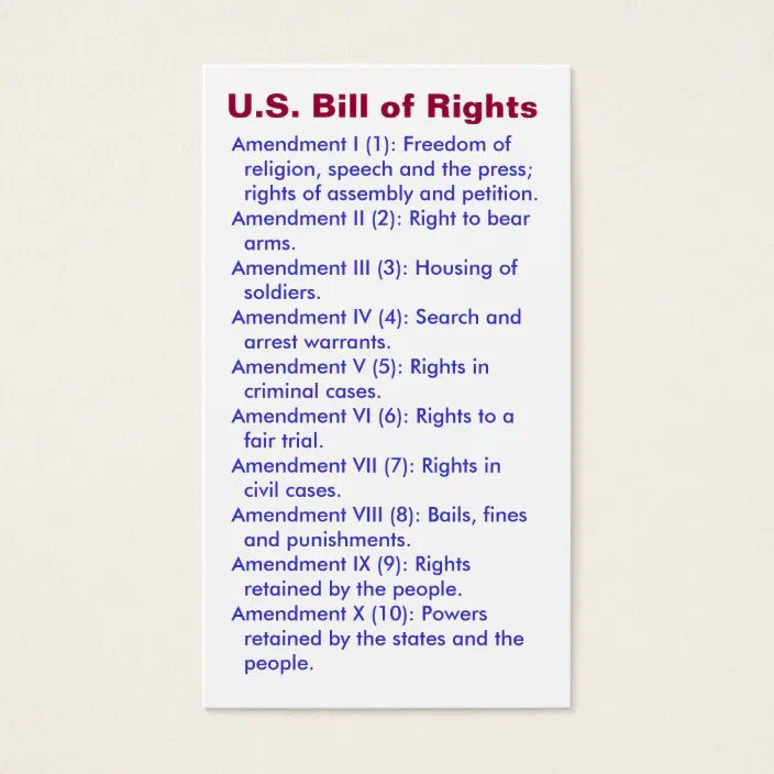 U S Bill Of Rights First 10 Amendments Zazzle Com