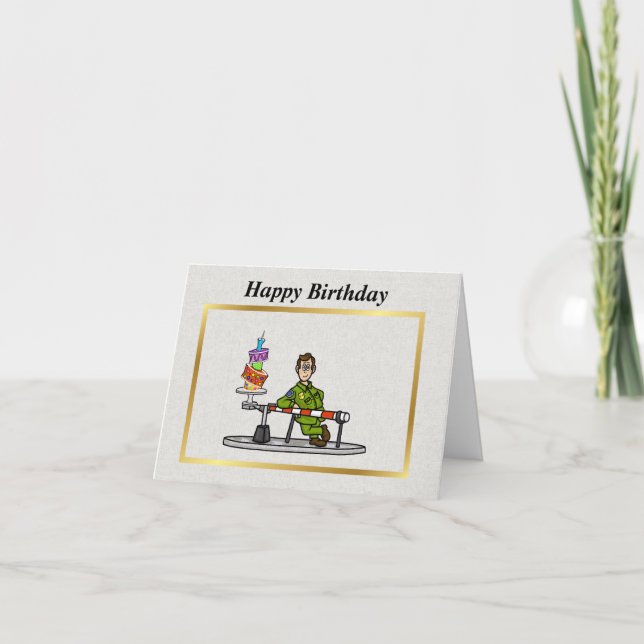 U.S. Border Patrol Agent At Barrier Birthday Card (Front)