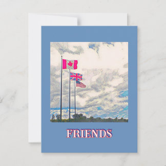 U.S., BRITAIN, CANADA FLAGS / FRIENDS POSTCARD