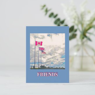U.S., BRITAIN, CANADA FLAGS / FRIENDS POSTCARD