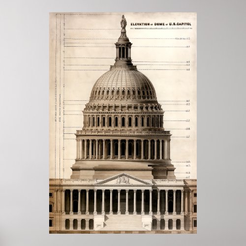 US Capitol Architectural Blueprint 1859 Poster