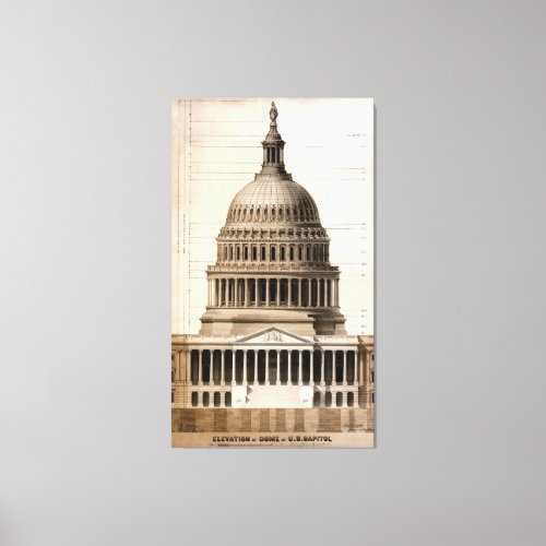 US Capitol  Architectural Drawing 1859 Canvas Print