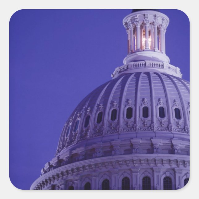 U.S Capitol at dusk with light in dome on Square Sticker (Front)