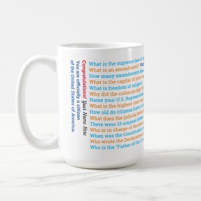 U.S. Citizenship Test Questions Mug (Left)