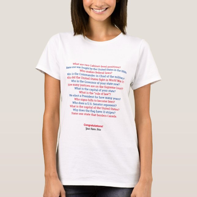 U.S. Citizenship Test Questions T-Shirt (Front)