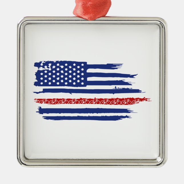 U.S. Flag Cycling Metal Ornament (Front)