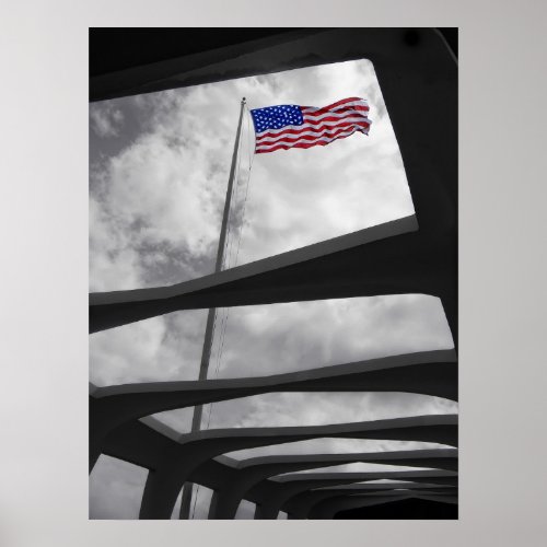 US Flag over USS ARIZONA MEMORIAL Poster