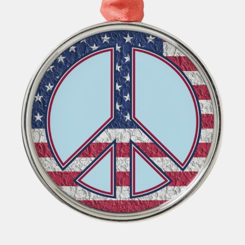 US Flag Peace Sign Hippie Style Blue Sky Metal Ornament