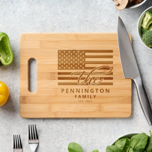 US Flag Personalized Family Name  Year  Cutting Board