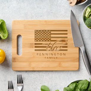 U.S. Flag Personalized Family Name / Year Engraved Cutting Board