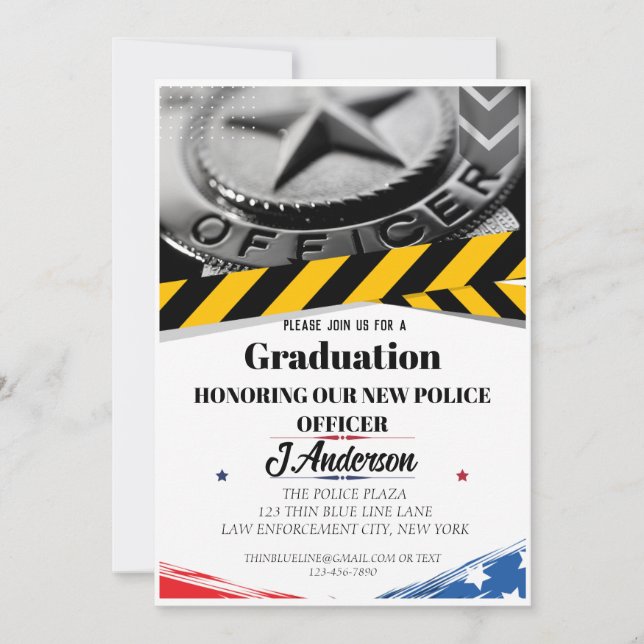 U.S. Flag Police Graduation Invitation (Front)