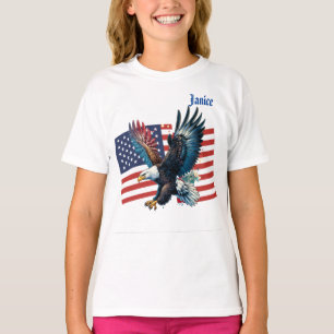 U.S. Flag with American Eagle Girl's T-Shirt