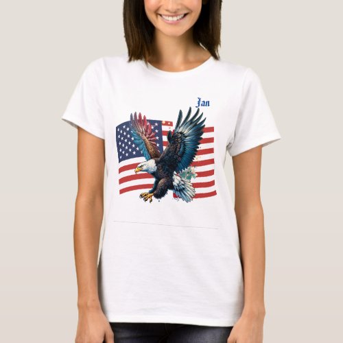 US Flag with American Eagle Womens  T_Shirt