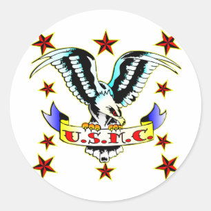 U.S.M.C. Old School Eagle Tattoo 2 Classic Round Sticker