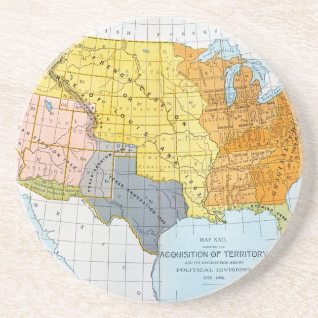 U.S. MAP, 1776-1884 SANDSTONE COASTER (Front)