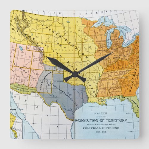 US MAP 1776_1884 SQUARE WALL CLOCK