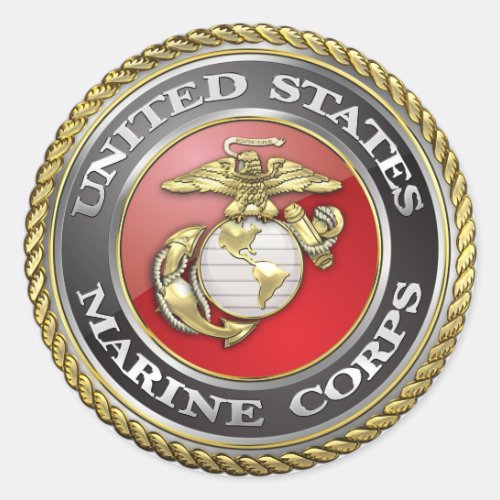 US Marine Corps USMC Emblem 3D Classic Round Sticker