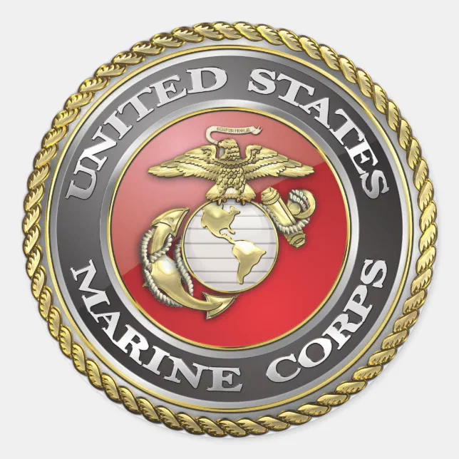 U.S. Marine Corps (USMC) Emblem [3D] Classic Round Sticker (Front)