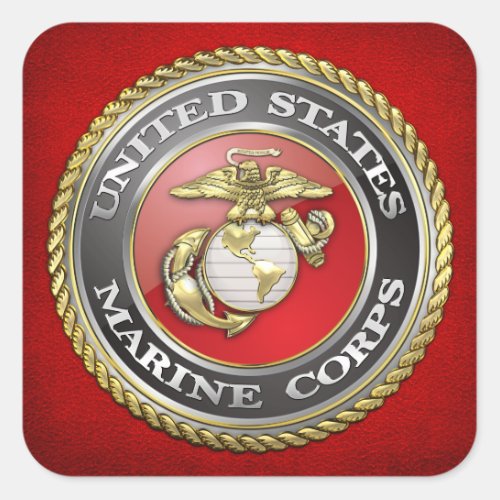 US Marine Corps USMC Emblem 3D Square Sticker