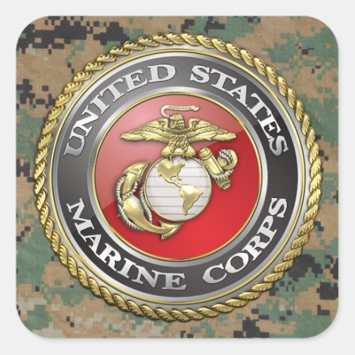 US Marine Corps USMC Emblem 3D Square Sticker