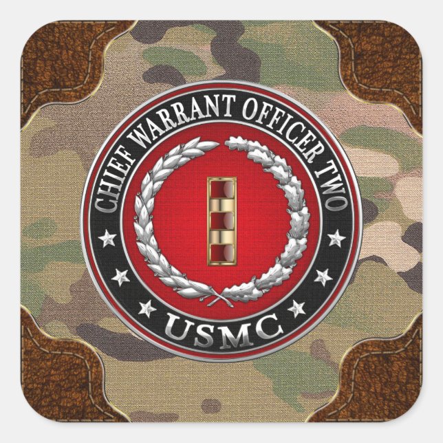U.S. Marines: Chief Warrant Two (USMC CWO-2) [3D] Square Sticker (Front)