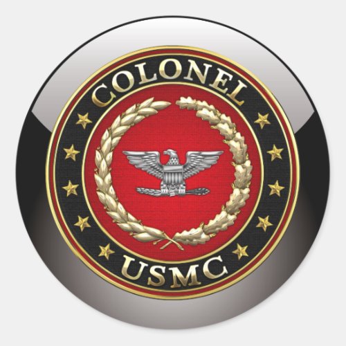 US Marines Colonel USMC Col 3D Classic Round Sticker