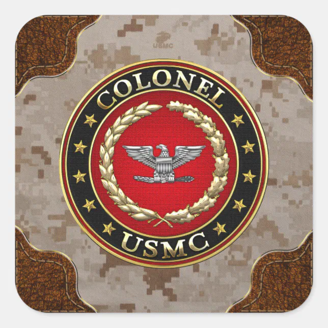 U.S. Marines: Colonel (USMC Col) [3D] Square Sticker | Zazzle
