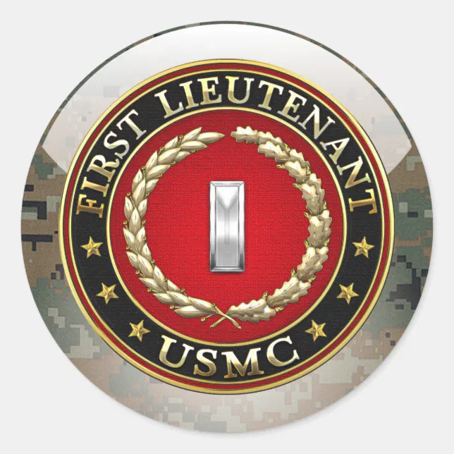 U.S. Marines: First Lieutenant (USMC 1stLt) [3D] Classic Round Sticker ...