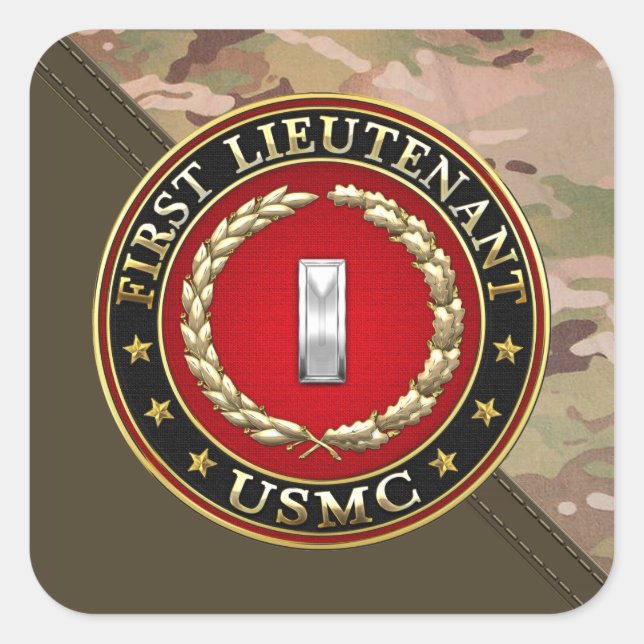 U.S. Marines: First Lieutenant (USMC 1stLt) [3D] Square Sticker (Front)