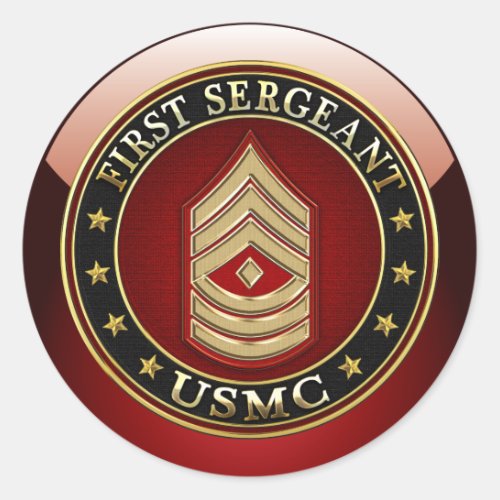 US Marines First Sergeant USMC 1stSgt 3D Classic Round Sticker