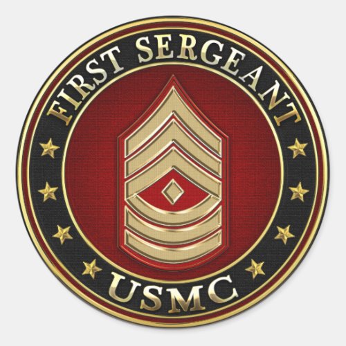 US Marines First Sergeant USMC 1stSgt 3D Classic Round Sticker