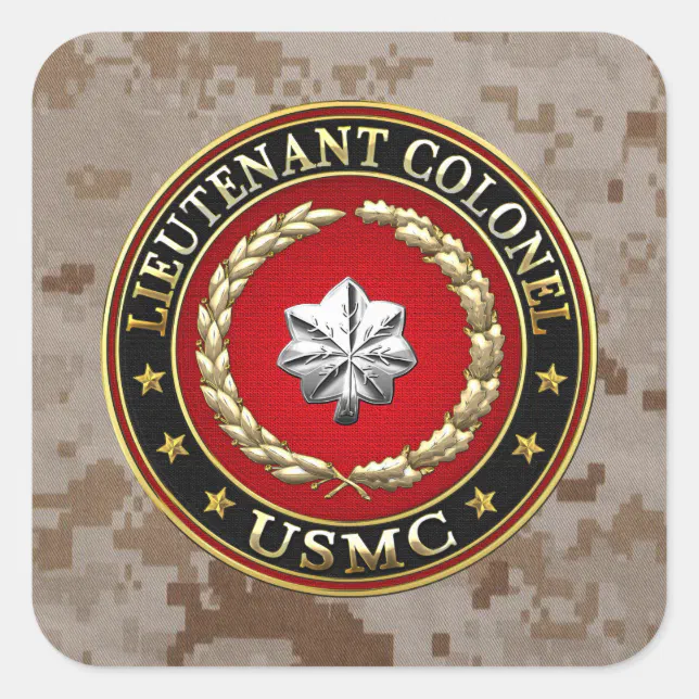 U.S. Marines: Lieutenant Colonel (USMC LtCol) [3D] Square Sticker | Zazzle